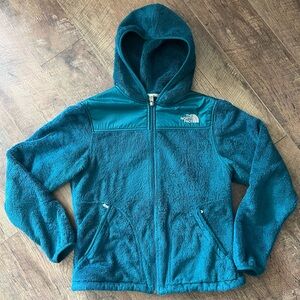 The North Face fleece full zip jacket w/hood women’s Sz S beautiful dark teal